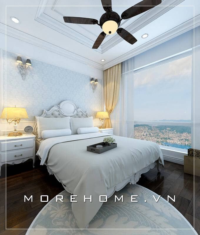 Giường ngủ gỗ tự nhiên nhập khẩu phun sơn màu trắng cao cấp mang lại cảm giác rộng thoáng hơn cho căn phòng ngủ nhỏ